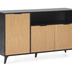 Credenza Denis 3 ante 1 foro, colore Nero/Legno