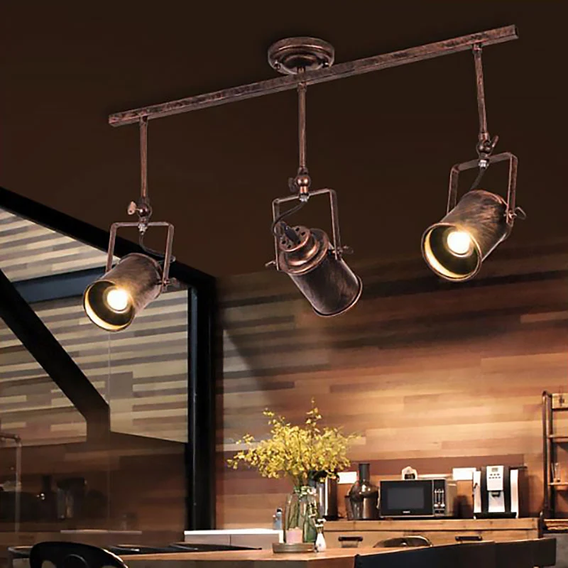 Lampadario binario cilindrico stile antico Plafoniera semi-incasso ferro battuto 1/2/3 luci ruggine nero per caffetteria