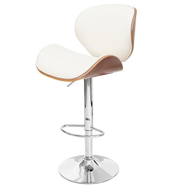 Sgabello da bar Mendler Foxrock sgabello da bar design retrò legno curvato aspetto noce finta pelle crema 50058