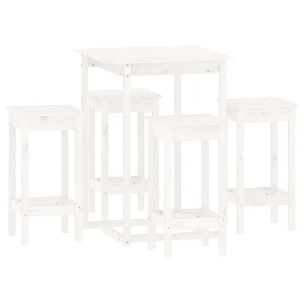 Set da Bar 5 pz Bianco Legno Massello di Pino