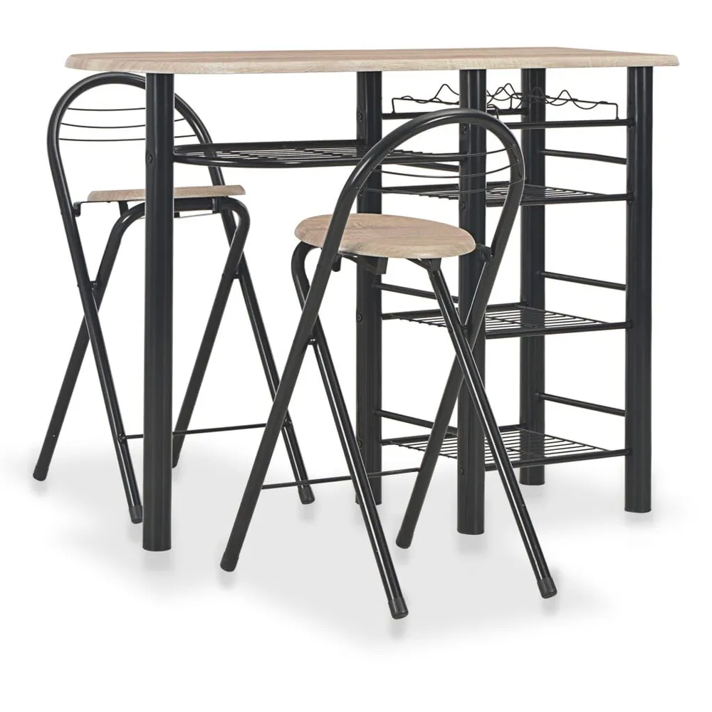 Set da Bar 3 pz con Mensole Legno e Acciaio