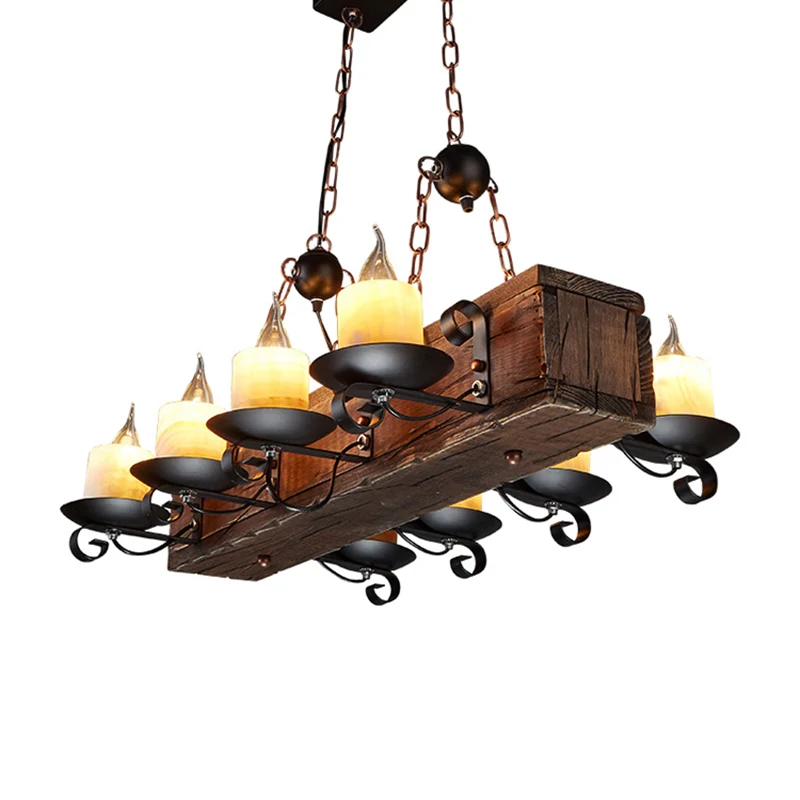 Lampada sospensione marmo Candle Island Lampada sospensione rustica 6/8 luci per sala da pranzo marrone con design legno