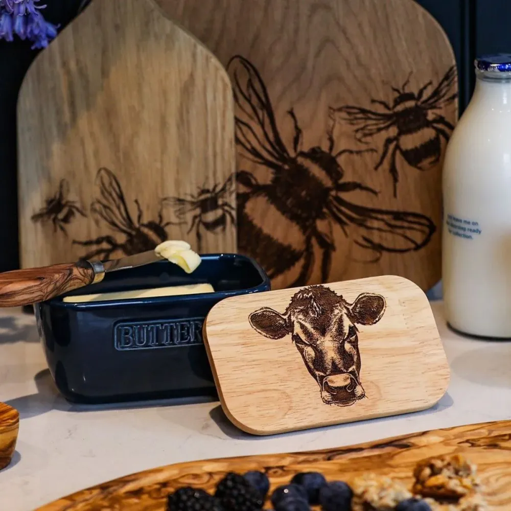 Burriera ceramica con coperchio legno di quercia Selbrae