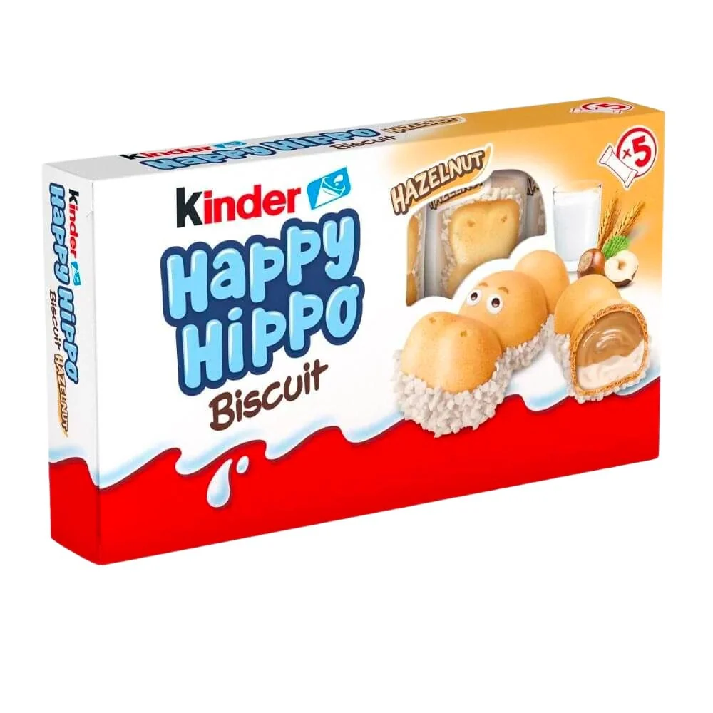 Happy Hippo Biscuits Milk&Hazelnut, confezione da 5 pezzi di biscotti ripieni con crema al latte e alla nocciola