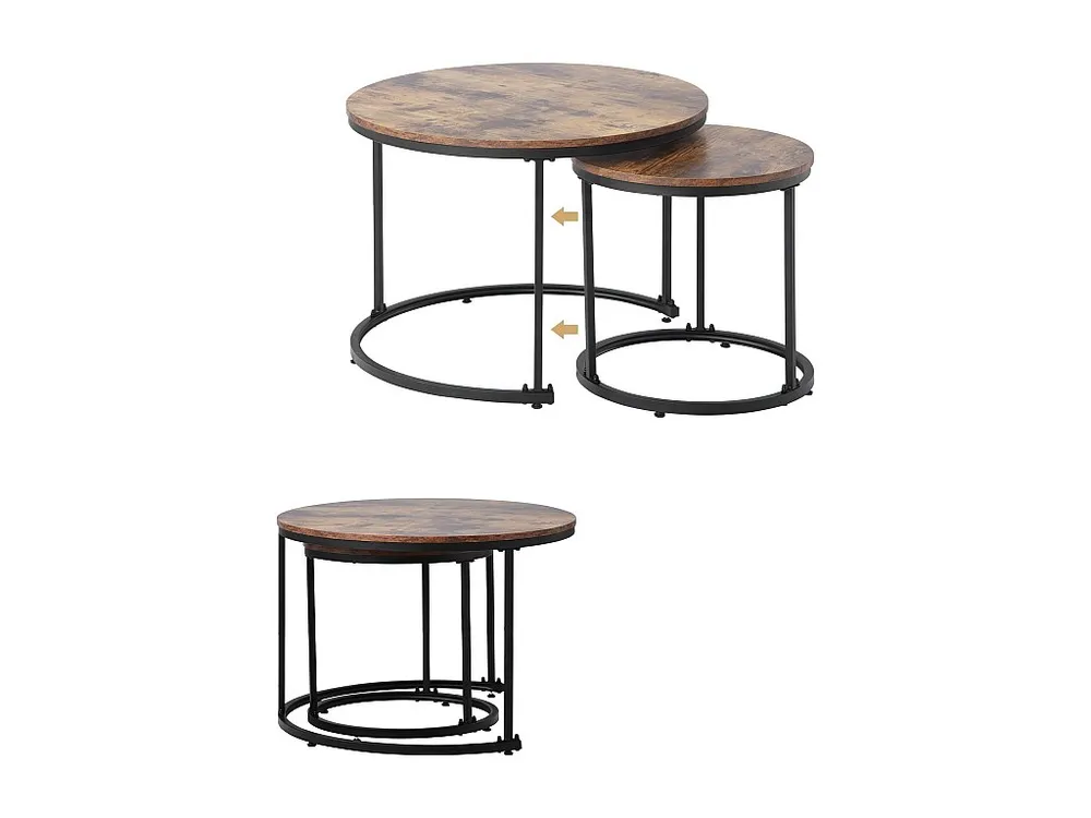 Set di 2 tavolini bassi impilabili - stile industriale - aspetto marmo - Marrone fosco