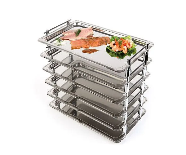 Vassoio APS GN 1/1 design 2 53 x 325 cm altezza pratico 4 cm acciaio inossidabile 18/10 saldamente avvitato maniglie croma...