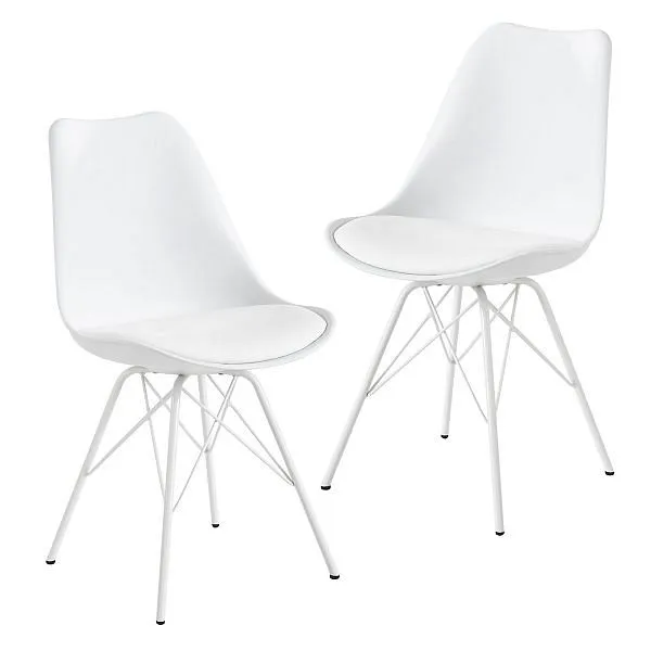 Wohnling set di 2 sedie per sala da pranzo dal design scandinavo plastica bianca WL6.182