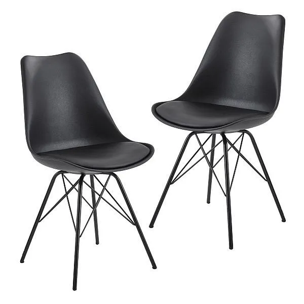 Wohnling set di 2 sedie per sala da pranzo dal design scandinavo plastica nera WL6.183