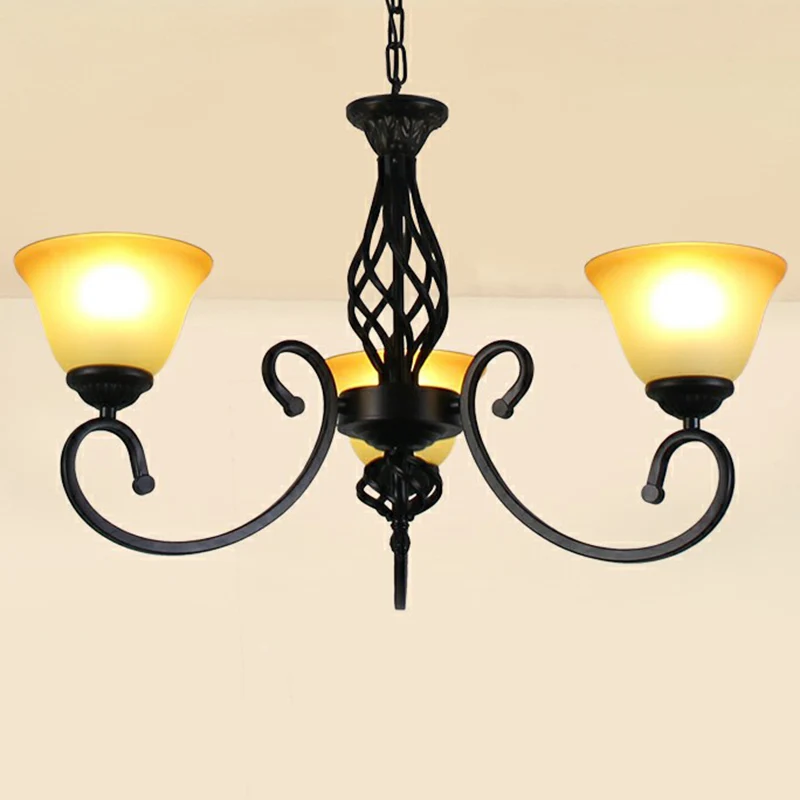 Lampadario metallico braccio roteato Lampadario sospensione retrò da soggiorno con paralume vetro Bell Frost