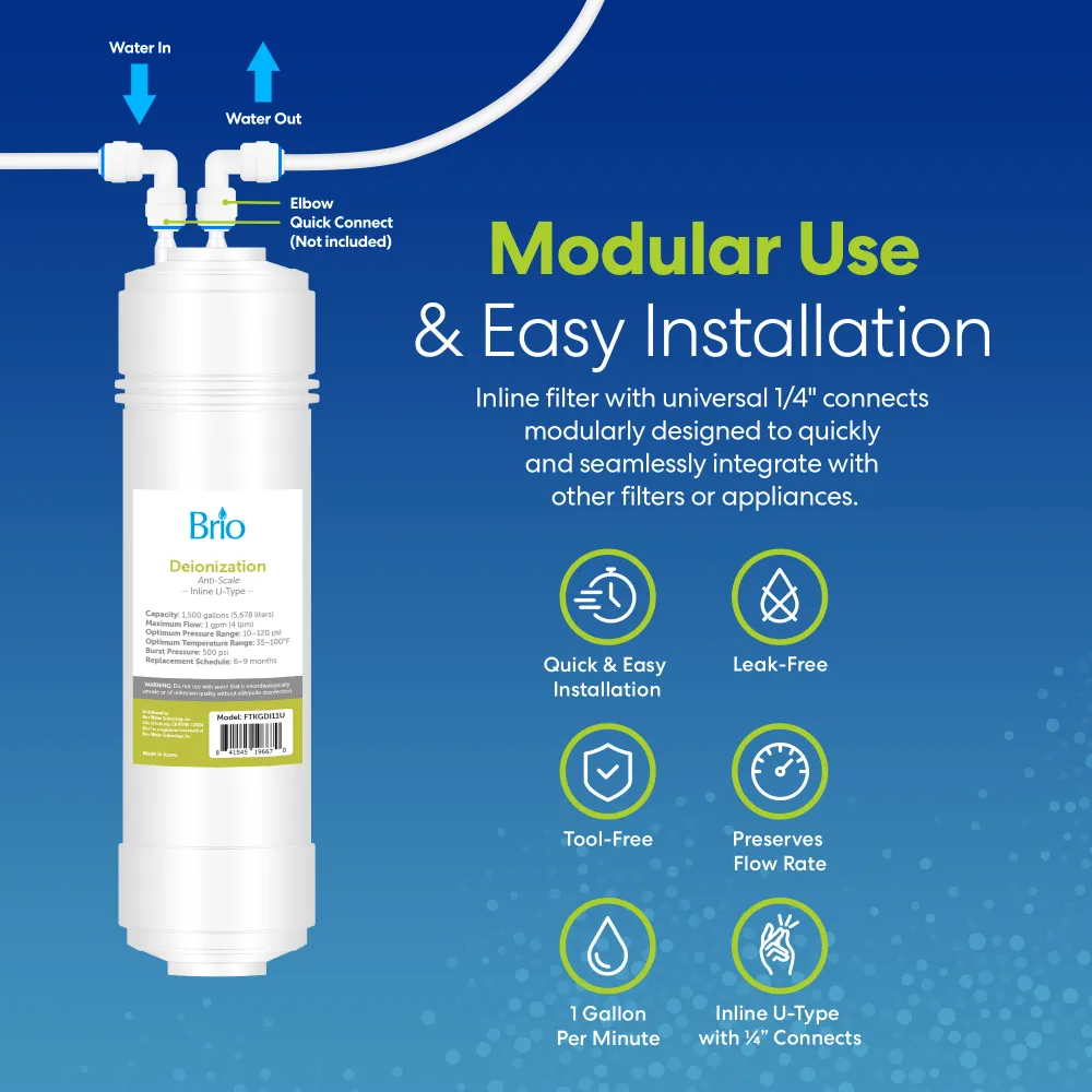 Brio 11" Deionizing Inline 1/4" U-Type Filter