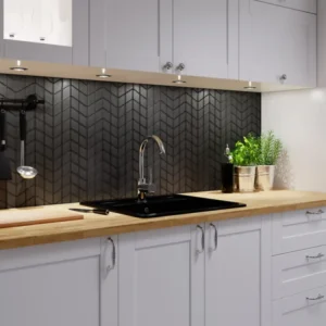 Glass mosaic on mesh bathroom or kitchen 17.2 cm x 29.8 cm - Micro soft black chevron 1