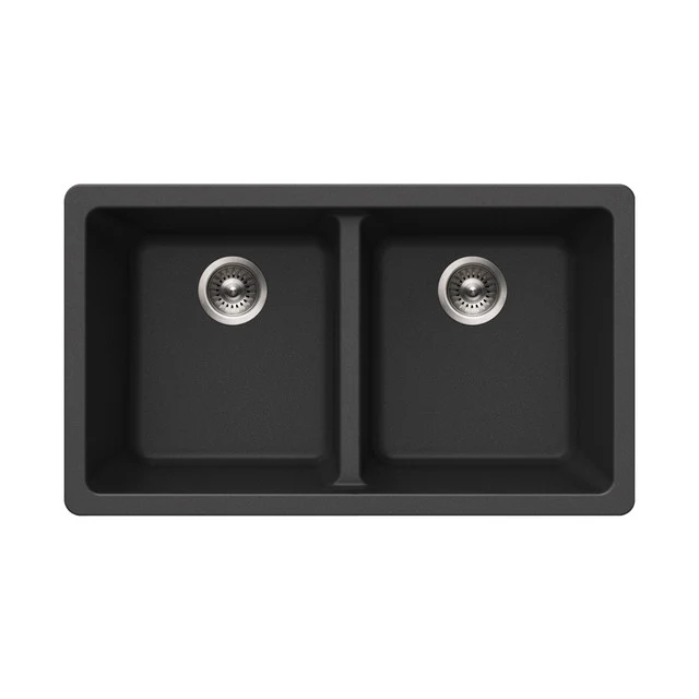 Houzer Quartztone Series 31" Granite Composite Undermount 50/50 Bifacciale Bowl Kitchen Sink, M-300U MIDNIGHT