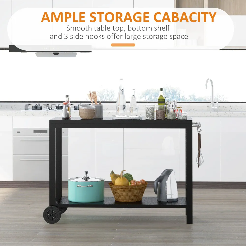 Easycomfort Carrello da Cucina 2 Livelli con Maniglie e Ganci Laterali, Acciaio, 135x46.5x86.5 cm, Nero