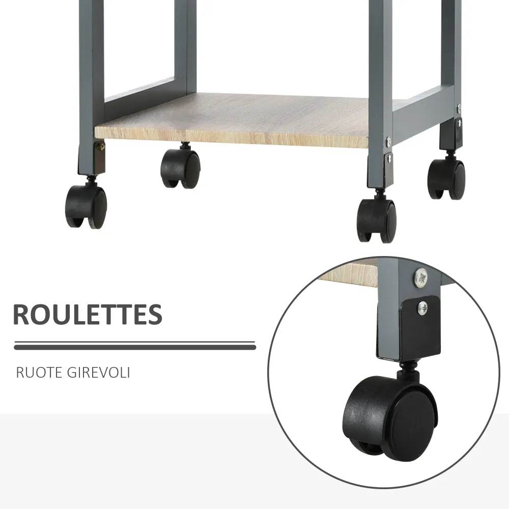 Easycomfort Carrello da Cucina Portavivande con Cassetto, 2 Ripiani e Vassoio Estraibile, 37x37x76cm, Grigio