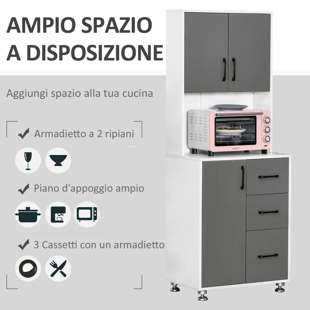 Easycomfort Credenza Alta da Cucina con Design Moderno, Madia Mobile Buffet Legno Bianco e Grigio, 60x40x160cm