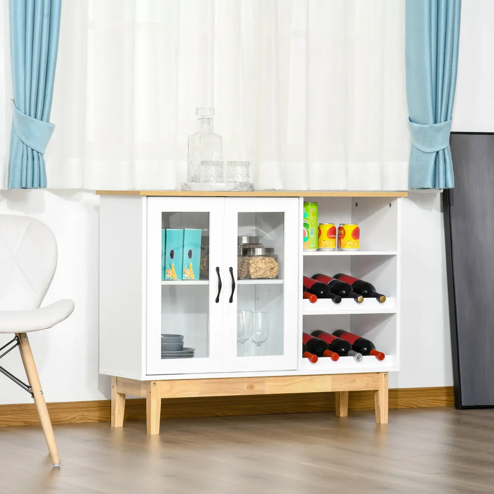 Easycomfort Credenza Moderna con Cantinetta Portabottiglie 3 Ripiani MDF e Truciolato 103x34x80cm Bianco