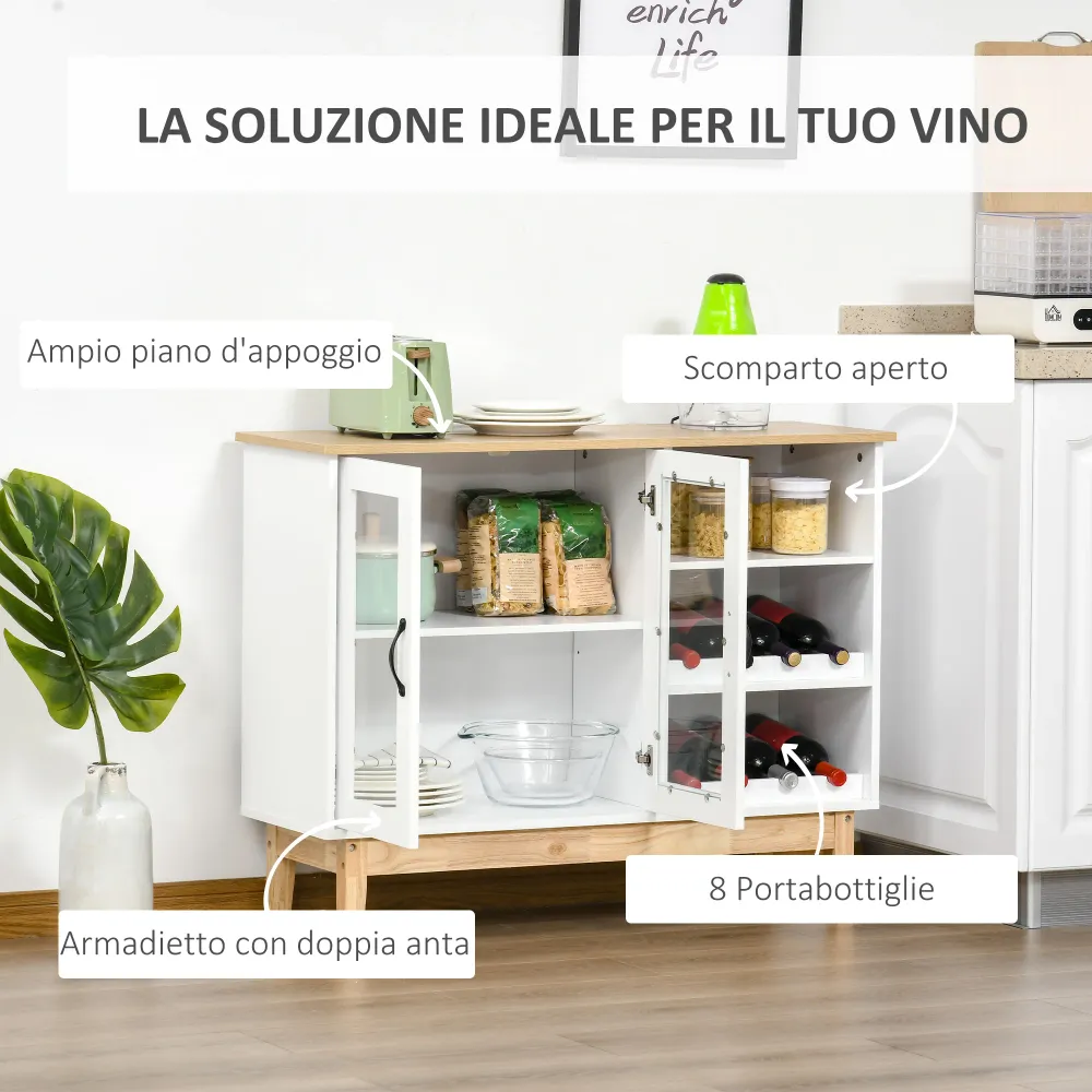 Easycomfort Credenza Moderna con Cantinetta Portabottiglie 3 Ripiani MDF e Truciolato 103x34x80cm Bianco