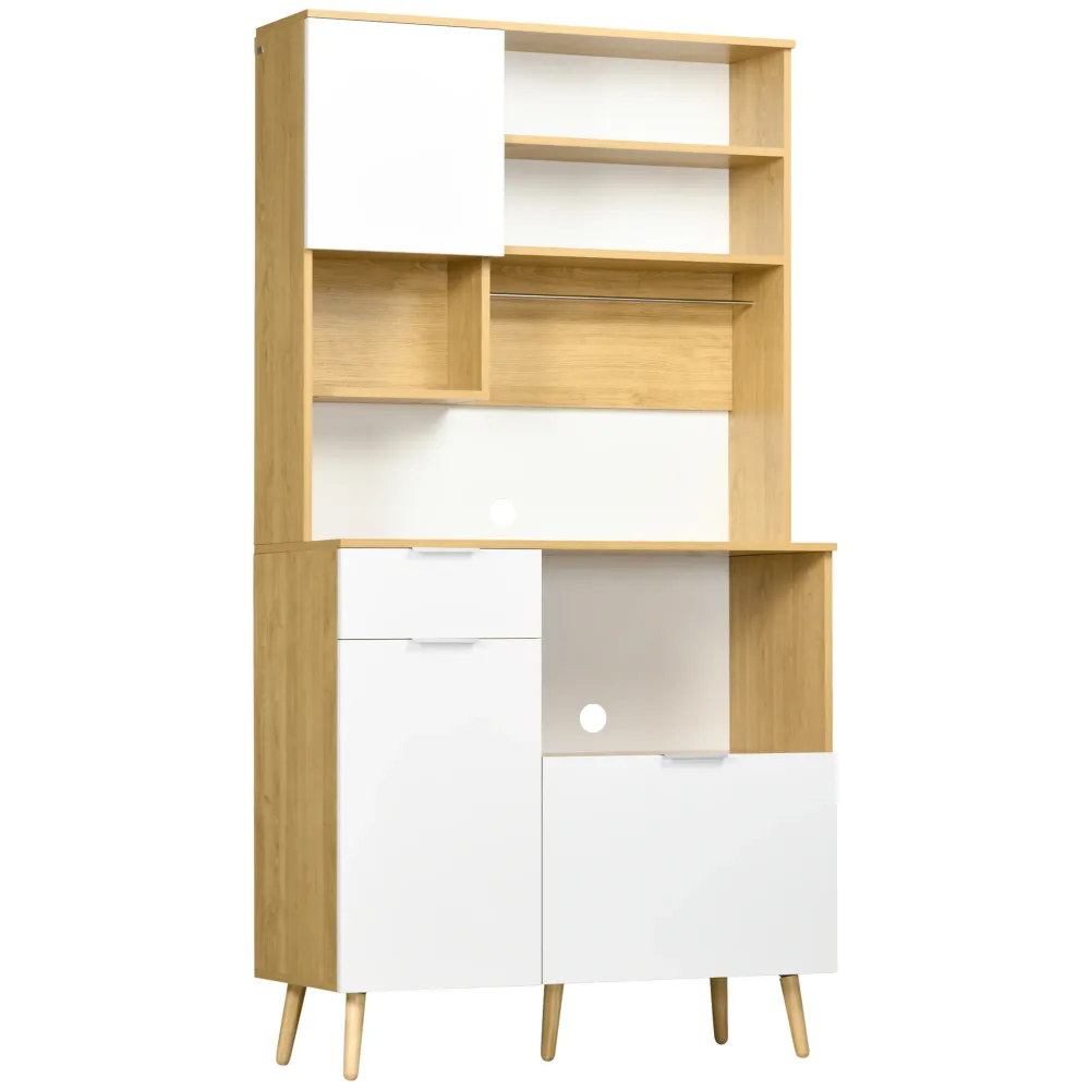 Easycomfort Dispensa da Cucina Truciolato con Armadietti, Cassetti, Ripiani Regolabili e Appendino, 93x40x180 cm
