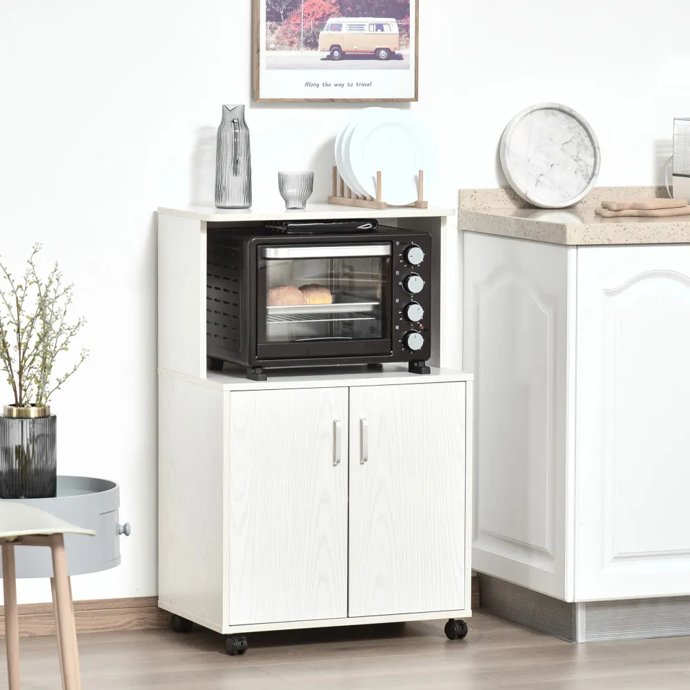 Easycomfort Mobile Cucina Multiuso con Ruote, Armadietto e Ripiano per Microonde, Credenza Alta Legno Truciolare, 60.4x40....
