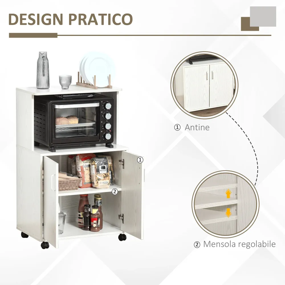 Easycomfort Mobile Cucina Multiuso con Ruote, Armadietto e Ripiano per Microonde, Credenza Alta Legno Truciolare, 60.4x40....