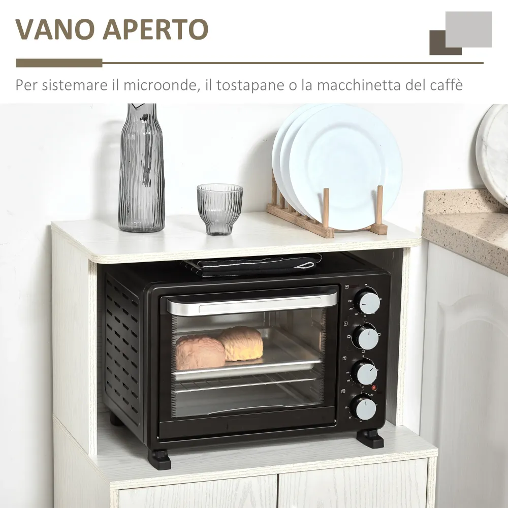 Easycomfort Mobile Cucina Multiuso con Ruote, Armadietto e Ripiano per Microonde, Credenza Alta Legno Truciolare, 60.4x40....