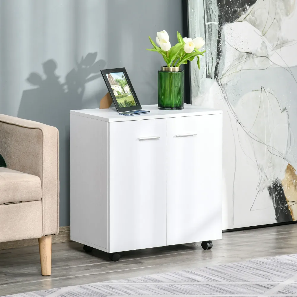 Easycomfort Mobile porta TV legno con Ruote e 2 ante Console Cassettiera 60x35x65cm (Bianco Violaceo