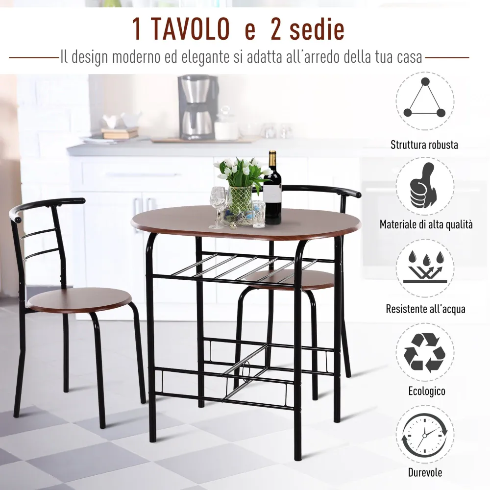 Easycomfort Set Tavolo Moderno con 2 Sedie per Sala da Pranzo, Set 3 Pezzi Mobili Salvaspazio da Cucina, Balcone, Ristoran...