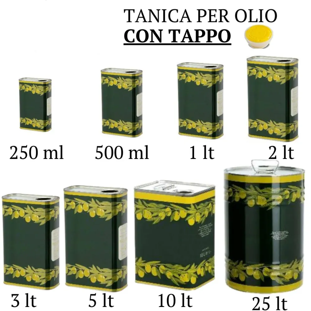 LATTINA LATTA FUSTO PER OLIO BANDA STAGNATA DA 500 ML CON TAPPO
