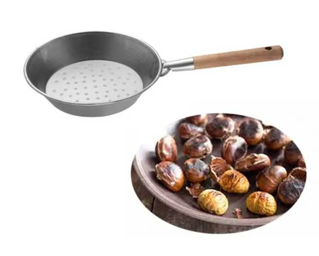 Padella Arrostitore Per Castagne Ø26 Cm Lamiera Con Manico Legno Caldarrostiera Conica