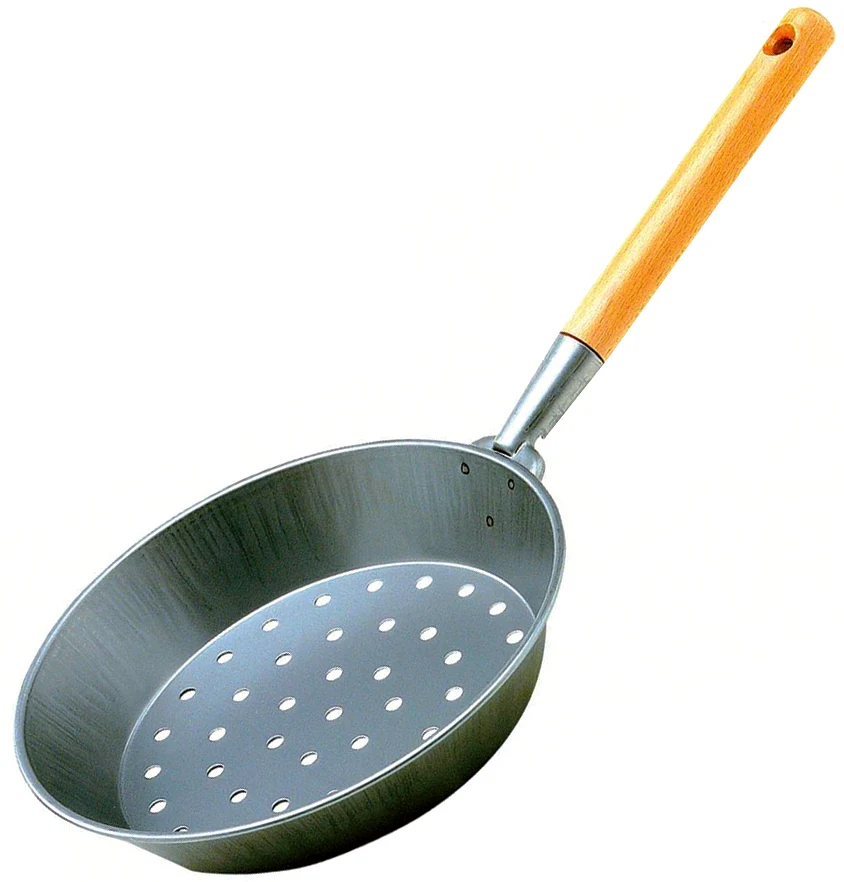 Padella Arrostitore Per Castagne Ø26 Cm Lamiera Con Manico Legno Caldarrostiera Conica