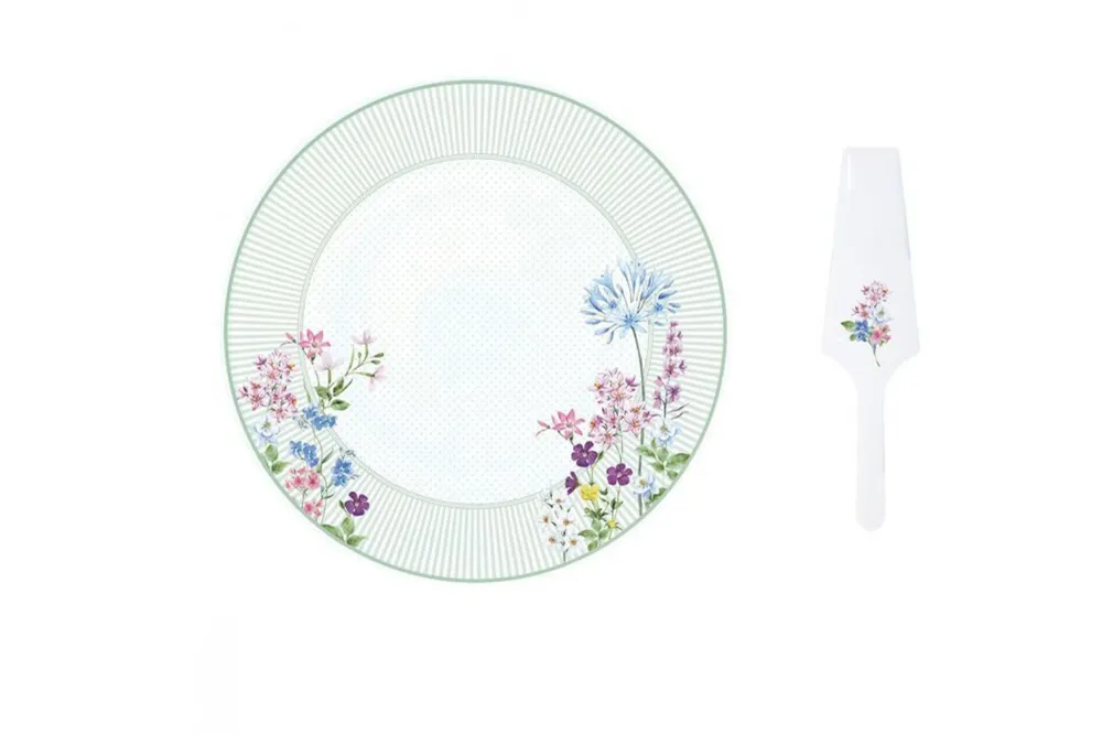 Piatto torta con paletta porcellana della collezione Floraison di Easy Life (32 cm)