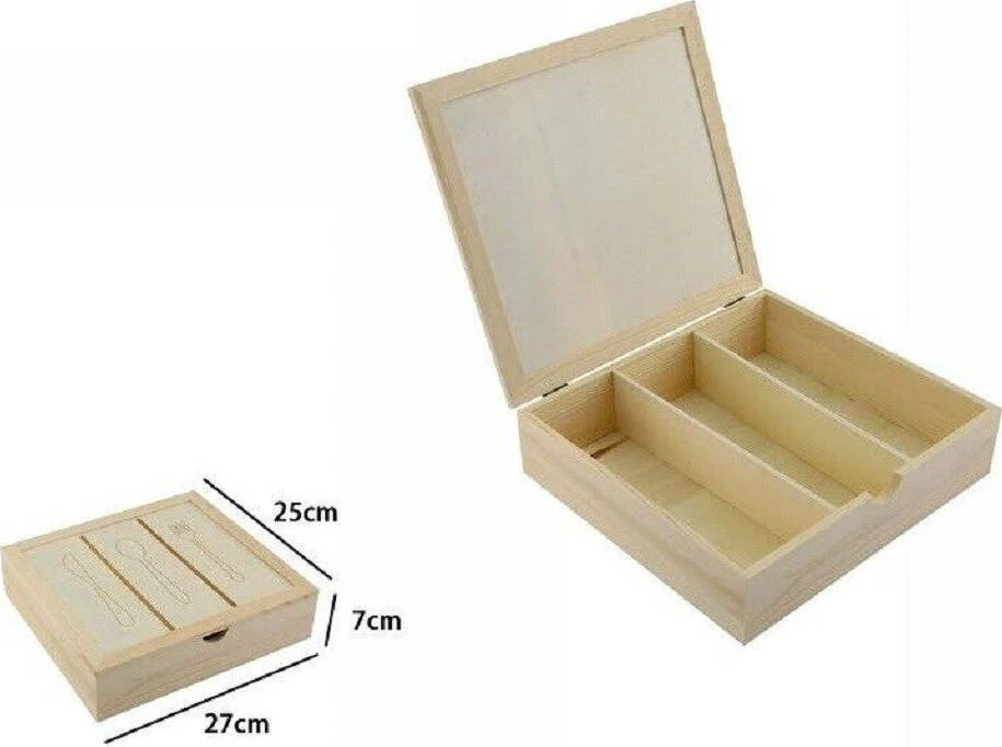 Portaposate Porta Posate Contenitore 3 Posti Legno Stoviglie 27x25x7cm 74023a