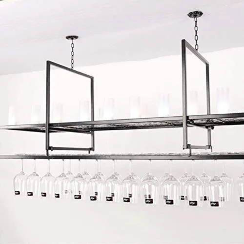 QTWW Portabottiglie da Appendere Decorazione da Parete Soffitto da Appendere Armadietto da Vino Supporto Testa Giù Nero (D...