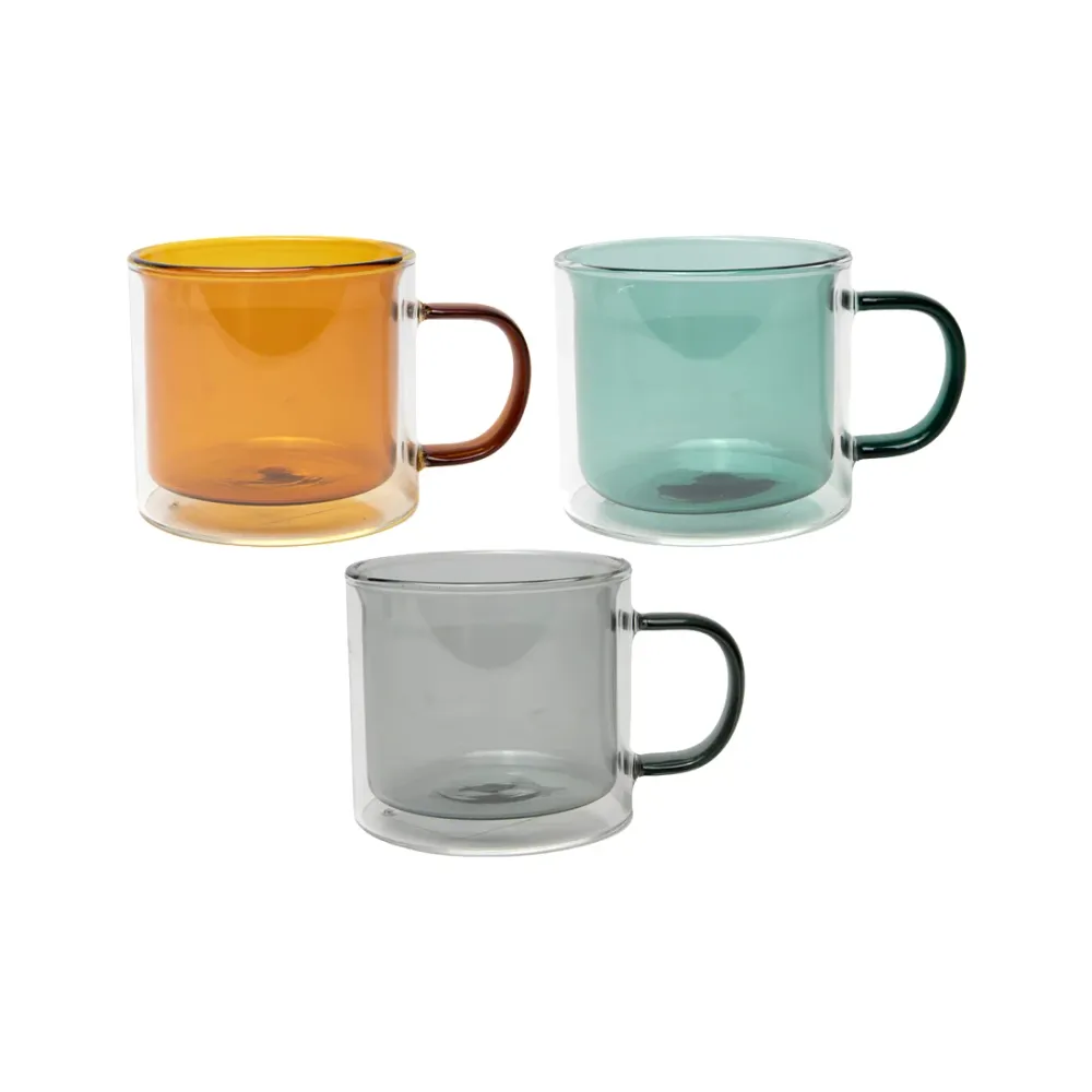 Requisiti da cucina tavola doppi bicchieri vetro colorato con impugnatura 240 ml 6 pezzi.