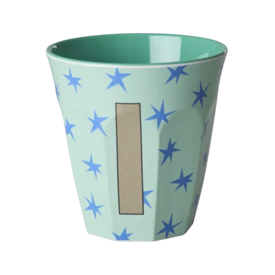 RICE Denmark | Tazza Media Lettera I – Verde Acqua con Stelle Blu – Melamina Alphabet Collection