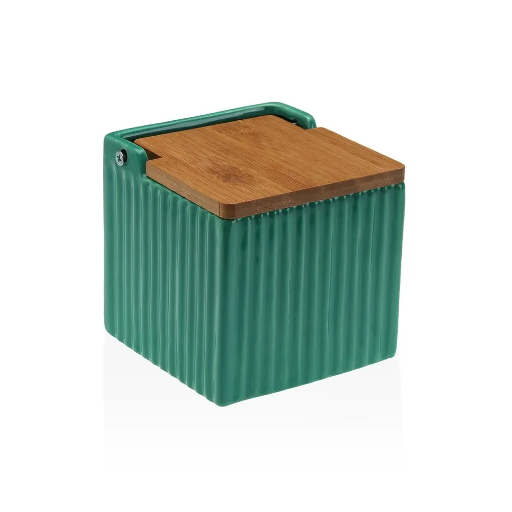 Saleiro com Tampa Versa Verde Cerâmica Bambu Dolomite 11 x 11 x 11 cm