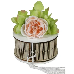 Scatola tonda legno c/fiori 8x4cm lav237
