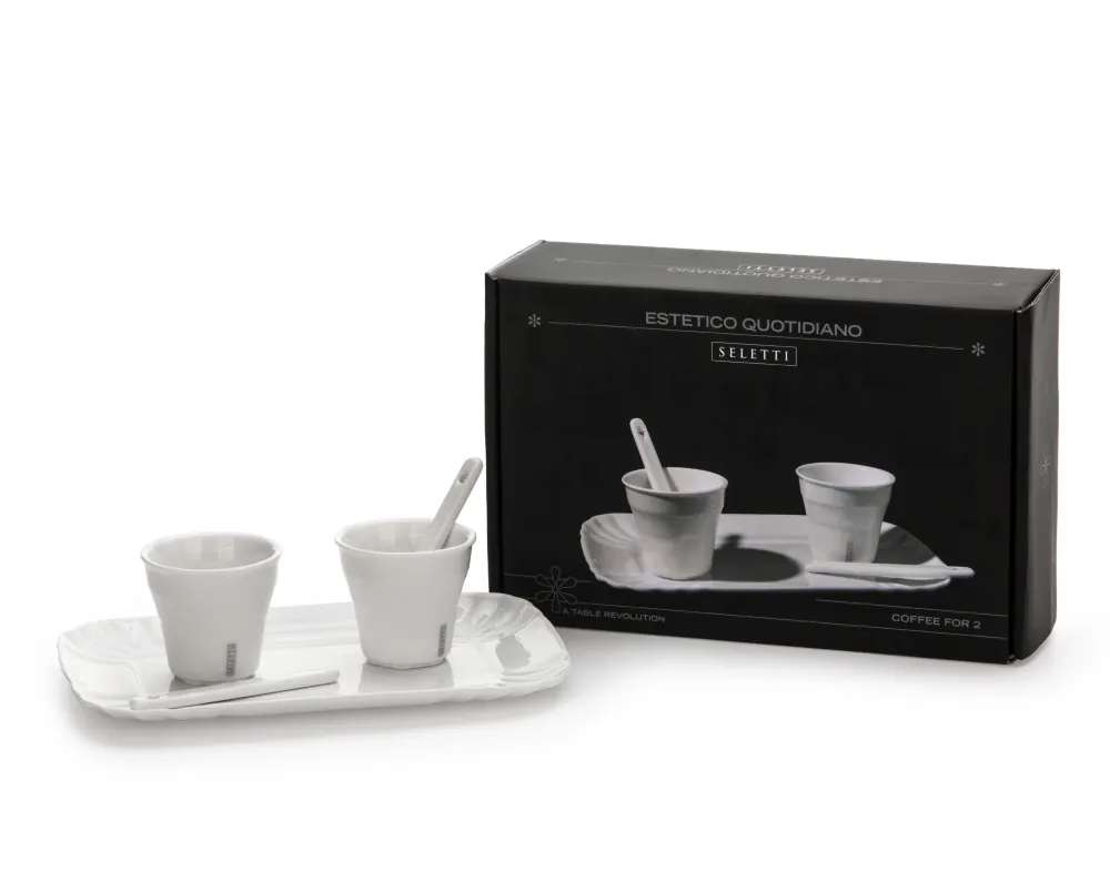 Seletti Estetico Quotidiano Set 2 Tazzine Caffe', 2 Chucchiaini e Vassoio Porcellana