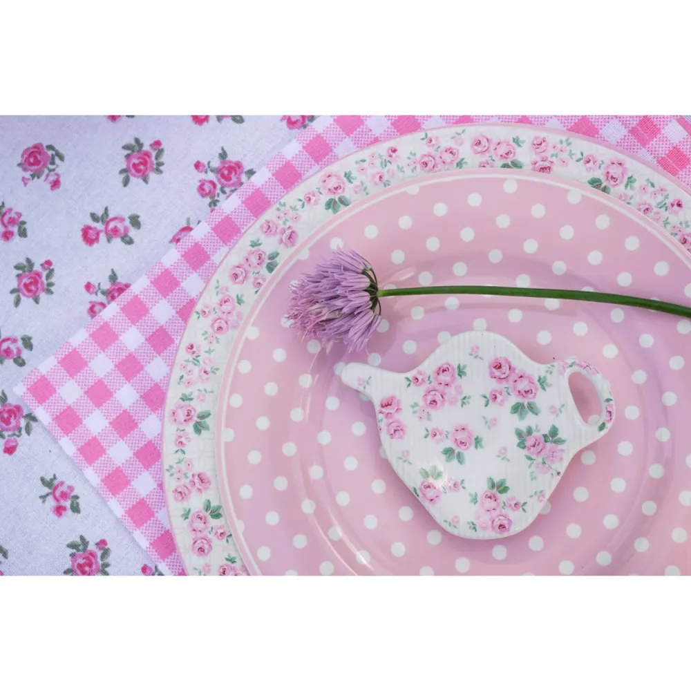 Servizio di piatti piani Isabelle Rose pois Shabby chic porcellana 6pz 5095