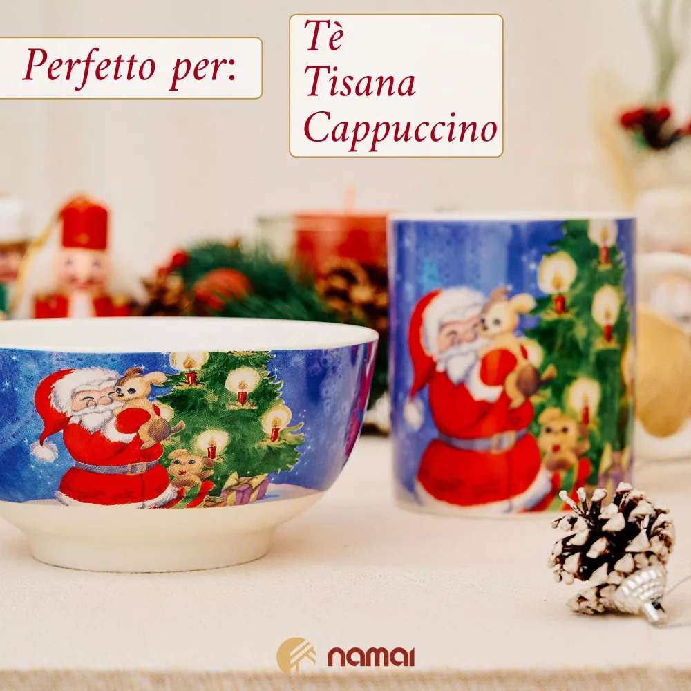 Set 2 Mug + 2 Ciotole 310 ml – Santa Claus + Vischio | Colazioni Festa