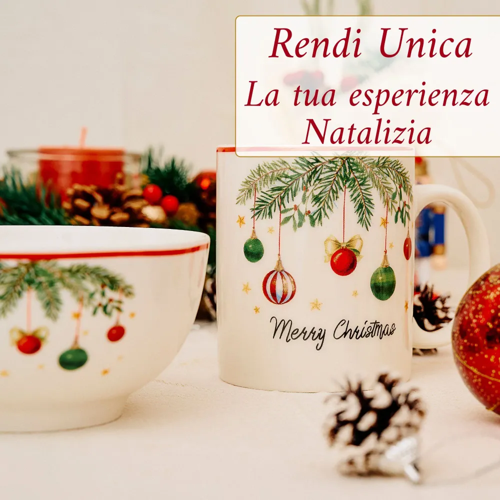 Set 2 Mug + 2 Ciotole 310 ml – Santa Claus + Vischio | Colazioni Festa