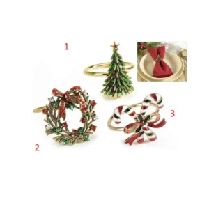 Set sei portatovaglioli metallo con decorazione natalizia. Assortiti nei decori cm 4 x 4,5 x 4 H