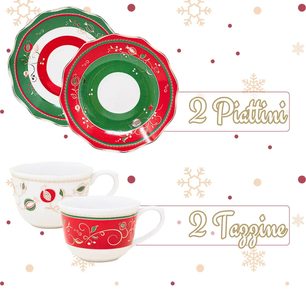 Set 2 Tazzine Caffè 50 ml con Piattino – Tempo di Festa | Eleganza Natalizia