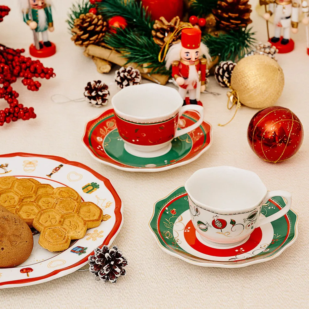 Set 2 Tazzine Caffè 50 ml con Piattino – Tempo di Festa | Eleganza Natalizia