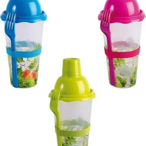 Shaker 0.75ml Contenitore Ciotola Viaggi Per Insalata Frutta Pasta Con Forchetta