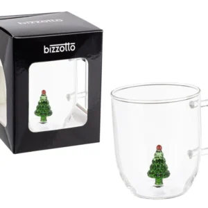 Tazza vetro trasparente con decorazione interna albero di Natale