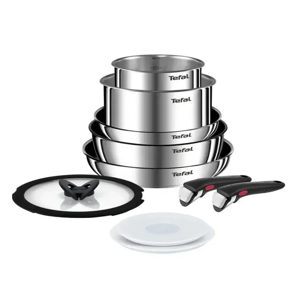 Batteria da Cucina Tefal L897SA74 Nero Rosso Acciaio 10 Pezzi