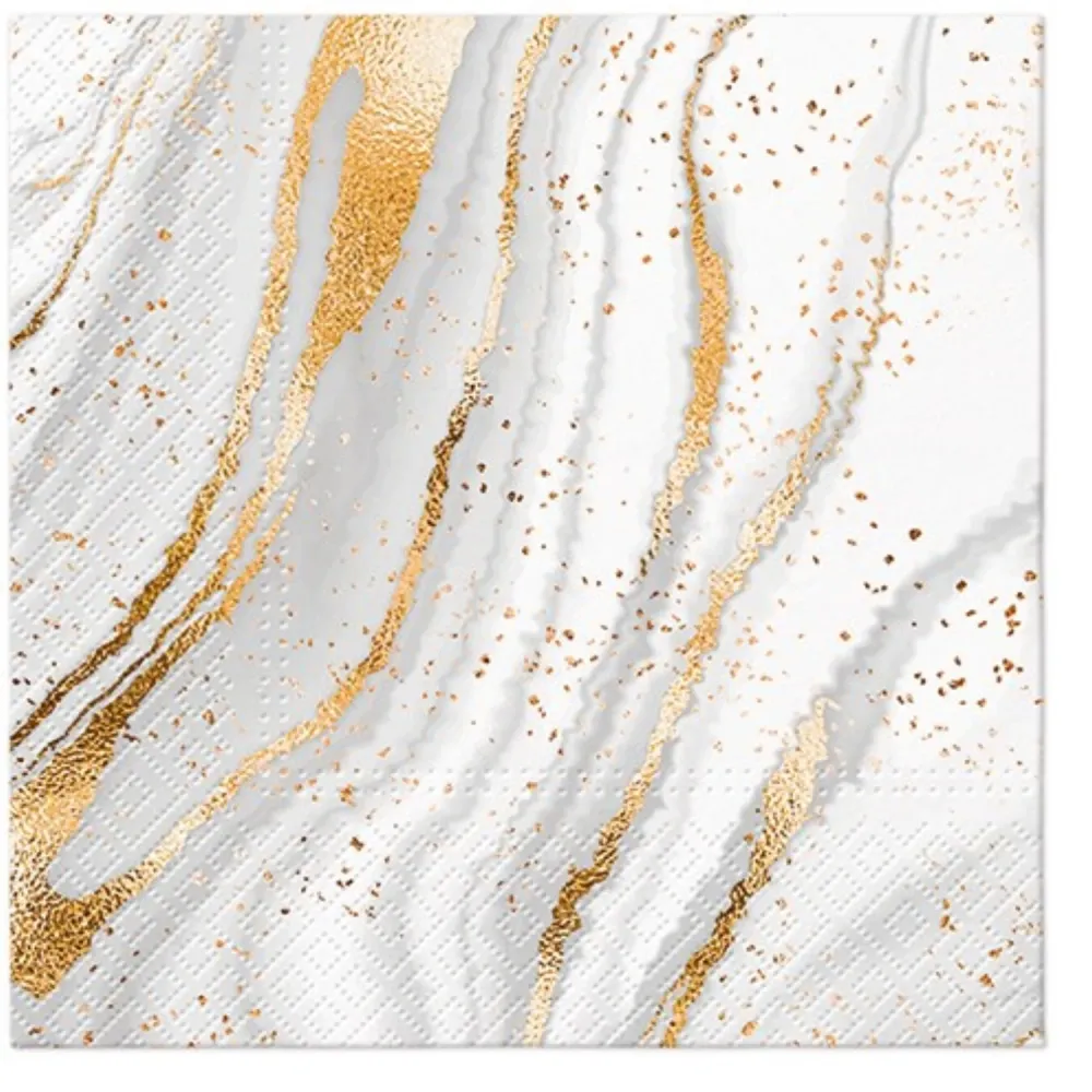 Tovaglioli pranzo 20x aspetto marmo oro, 33x33 cm