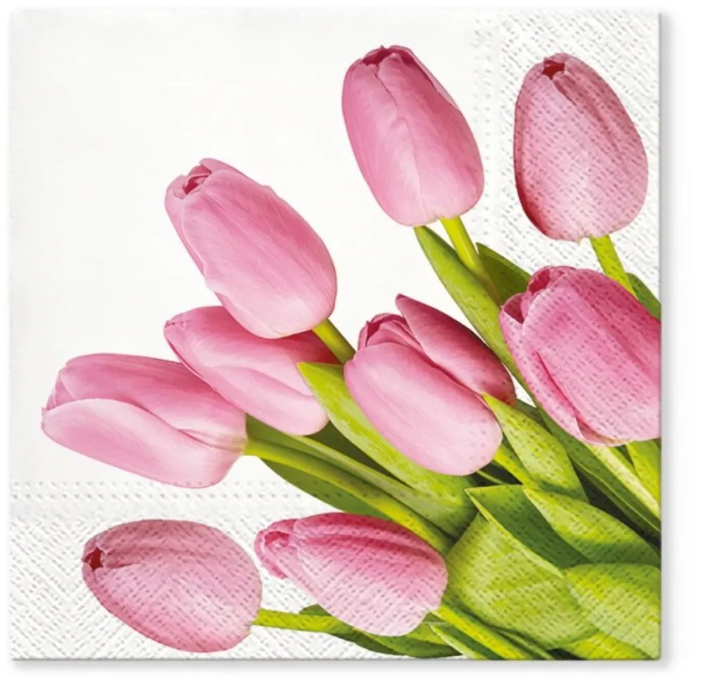 Tovaglioli pranzo 20x tulipani rosa, 33x33 cm