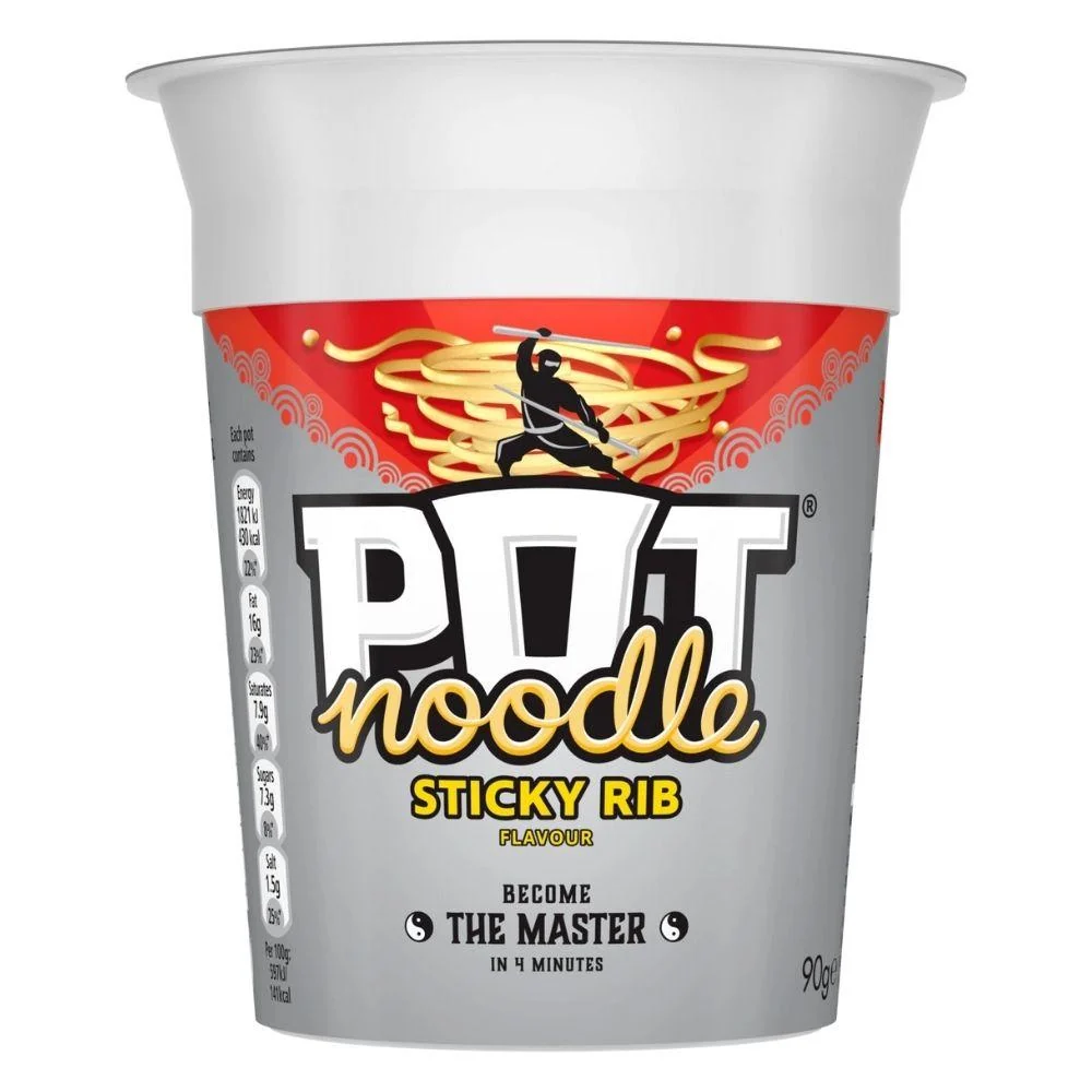 Pot Noodle Sticky Rib, noodle al gusto di rib con salsa di soia e zenzero da 90g